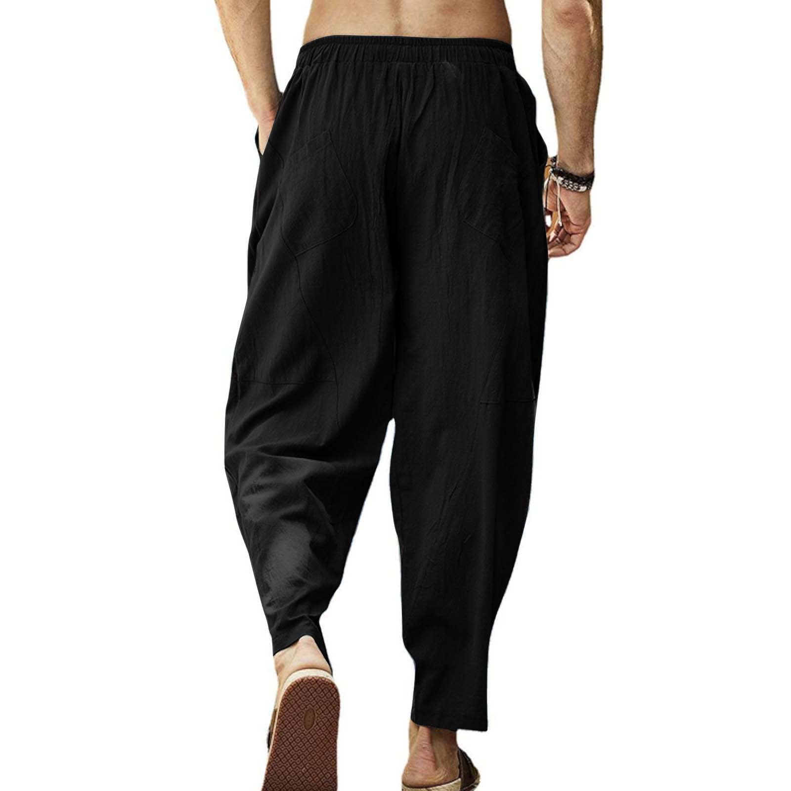 Cooleep Pantaloni Lino Uomo Estivi Casual Pantaloni Elasticizzati Leggeri da Yoga Spiaggia