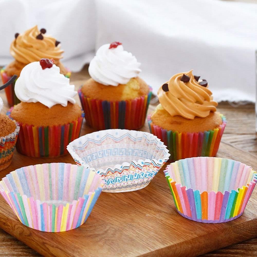 Adaamya � - 100 Pcs Mix Design Bio-degradable Standard Size Cupcake Paper/Baking Cup/Cup Liners, Cupcake Paper (Multi Color) - Pack of 100 (6 cm (XS))