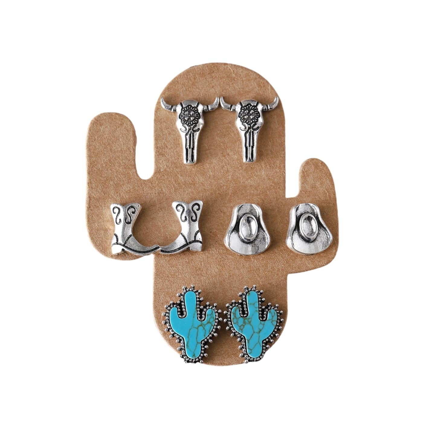 5Pcs Western Cowgirl Turquoise Earring Set for Women Boho Retro Dainty Cowboy Boot Stud Earrings Statement Western Country Jewelry