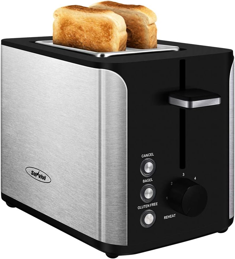 Toaster 2 Slice, Stainless Steel Bread Toaster, Extra Wide Slot Toaster with Bagel Gluten-Free Cancel Function 6-Shade Setting, Black