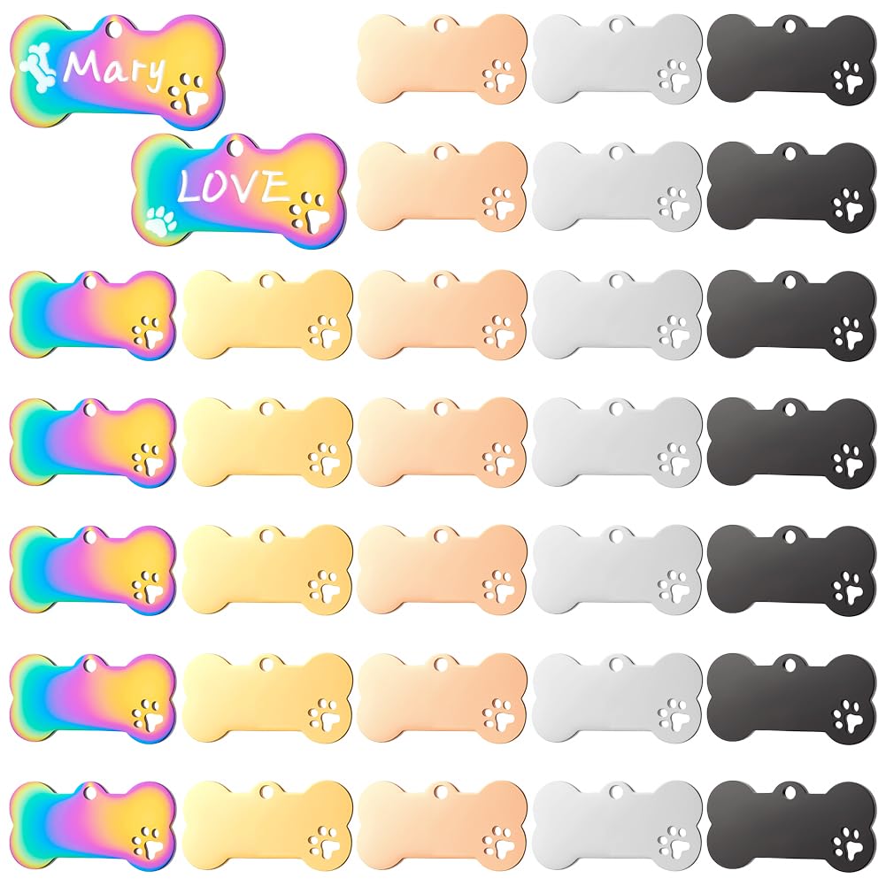 50Pcs d'étiquettes vierges pour chiens à graver, étiquettes en forme d'os de 40 mm avec pendentifs en forme de patte pour chats, breloques à estamper pour petits et grands animaux, DIY