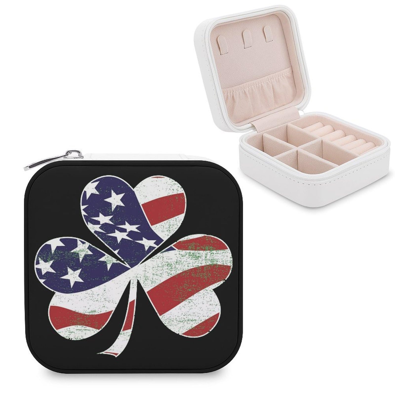 CUTJMDNGH Americans-Flag Irish Shamrock Stpatricks Day Jewelry Box for Women Jewellery Case Organizer Storage Boxes Craft