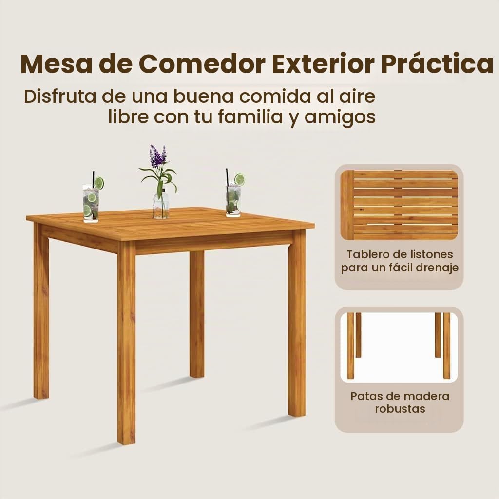 vidaXL Mesa de Jardín Patio Exterior Aire Libre Decoración Mueble Restaurante Comedor Tablero Balcón Cocina Madera Maciza de Acacia
