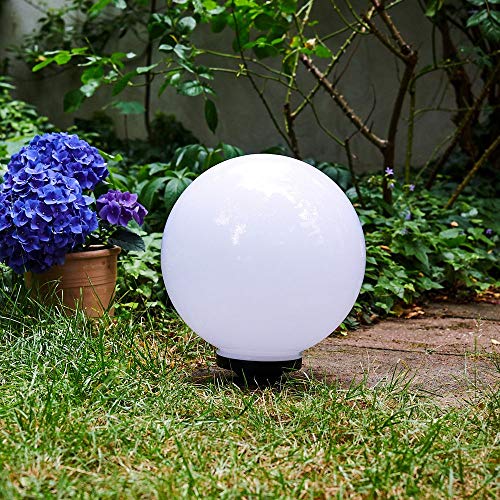 Boule lumineuse solaire LED Campinas en plastique blanc étanche, potelet de jardin de Ø 30 cm avec pieu de fixation, interrupteur on/off, 3000 Kelvin (blanc...