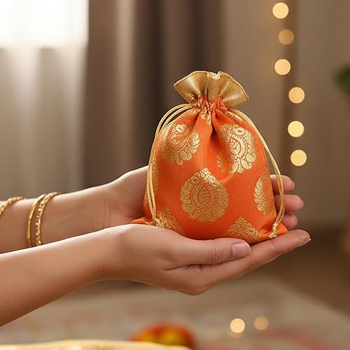 Miniatura 8 de Touchstone Preciosas bolsas de envoltura de regalos reutilizables, ecológicas, grandes con cordón, estampado de hojas de ficus para cumpleaños