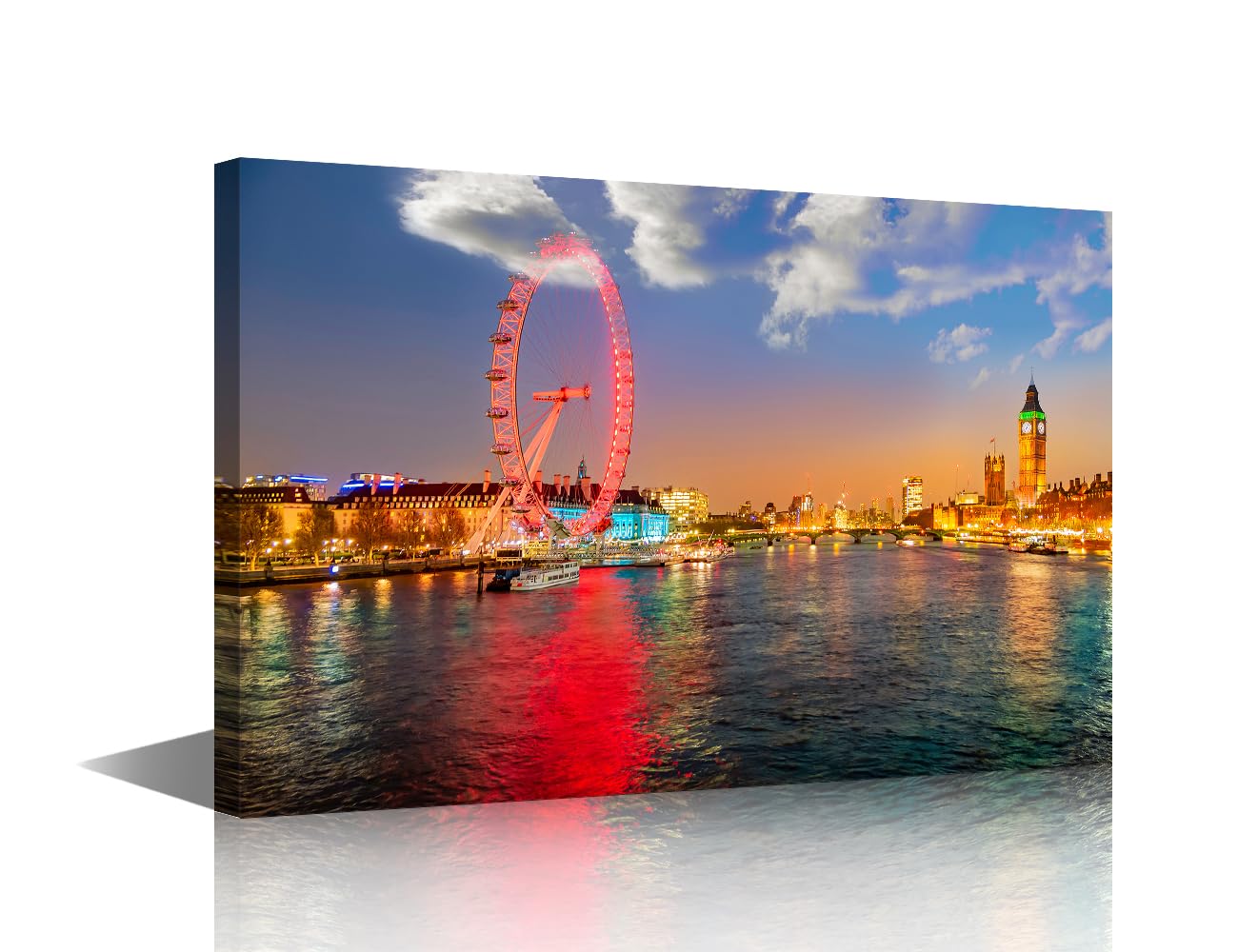 TISHIRON 1 Piece London Eye, Big Ben Wall Art London City Skyline Wall Decor River Thames Wall Decorations for Living Room, Bedroom, Bathroom, Office Framed Ready to Hang (12''Wx 18''H)