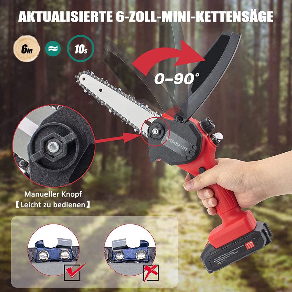 Mini Tronçonneuse Sans Fil 15cm Avec 2 Batteries 20V - Coupe