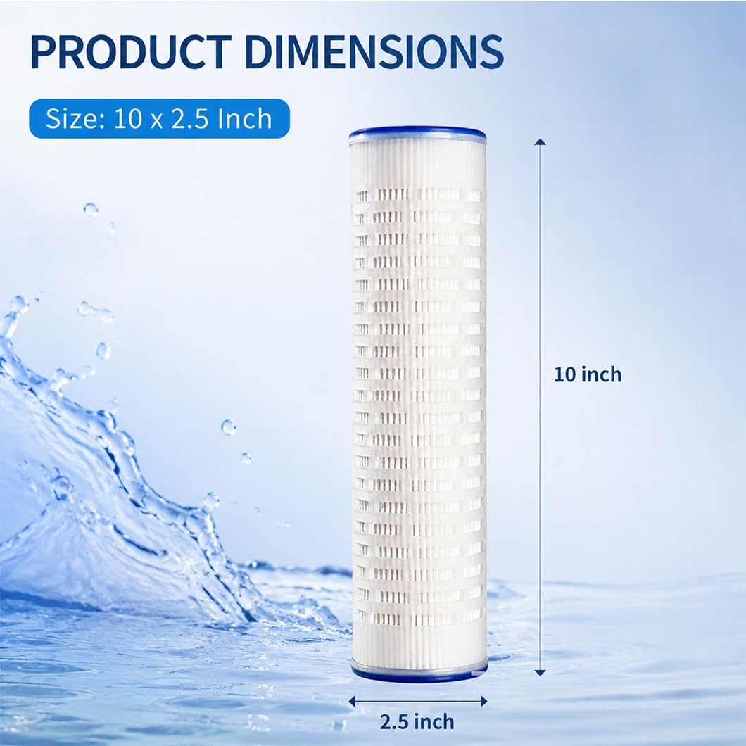 Paquete De 6 Filtro Plisado Compuesto De Polipropileno De 10x2,5" De 0,1 Μm, Vida Útil Extendida, De Grado Alimentario, Para Toda La Casa, Sistemas Comerciales Y RO