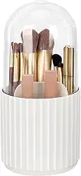 Porta Pincel Maquiagem, Maleta de Maquiagem, Giratorio 360° Com Tampa, Organizador de Cosméticos Transparente à Prova de Poeira, Adequado para Penteadeiras, Banheiros e Quartos (Branco)