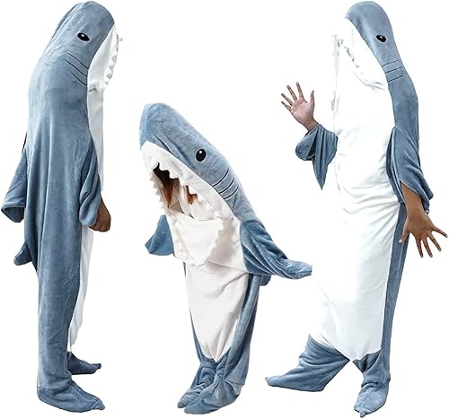 Manta de tiburón para adultos, manta de tiburón suave y acogedora, disfraz de tiburón, sudadera con capucha de tiburón, saco de dormir de tiburón