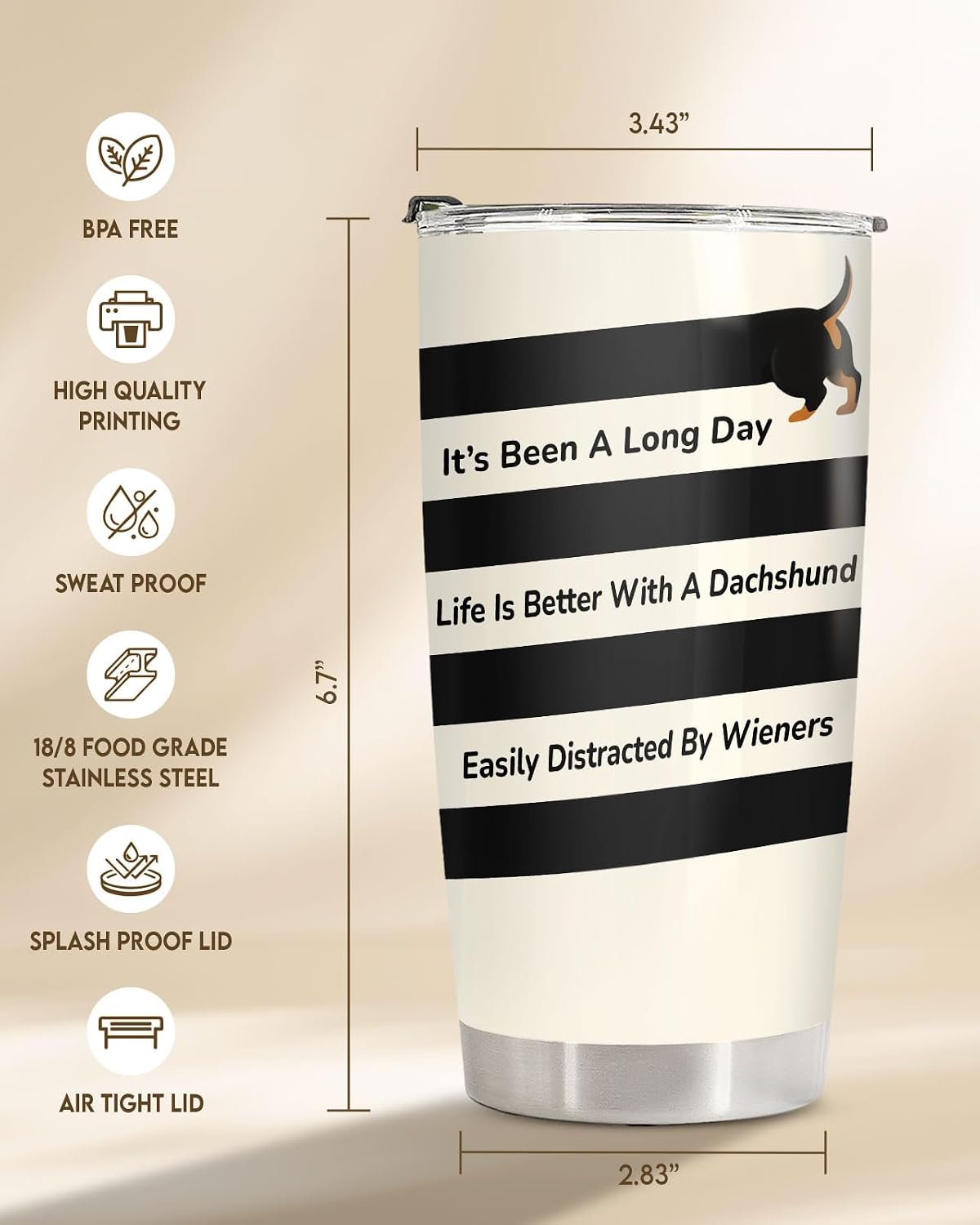 Funny Dachshund Dog Tumbler 20oz with Lid image 2