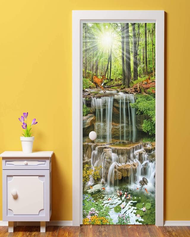 Miniatura 4 de FLFK Adhesivo para puerta  Papel tapiz para puerta de paisajes autoadhesivos, removible, 30.3 pulgadas de ancho x 78.7 pulgadas de largo, juego de 2