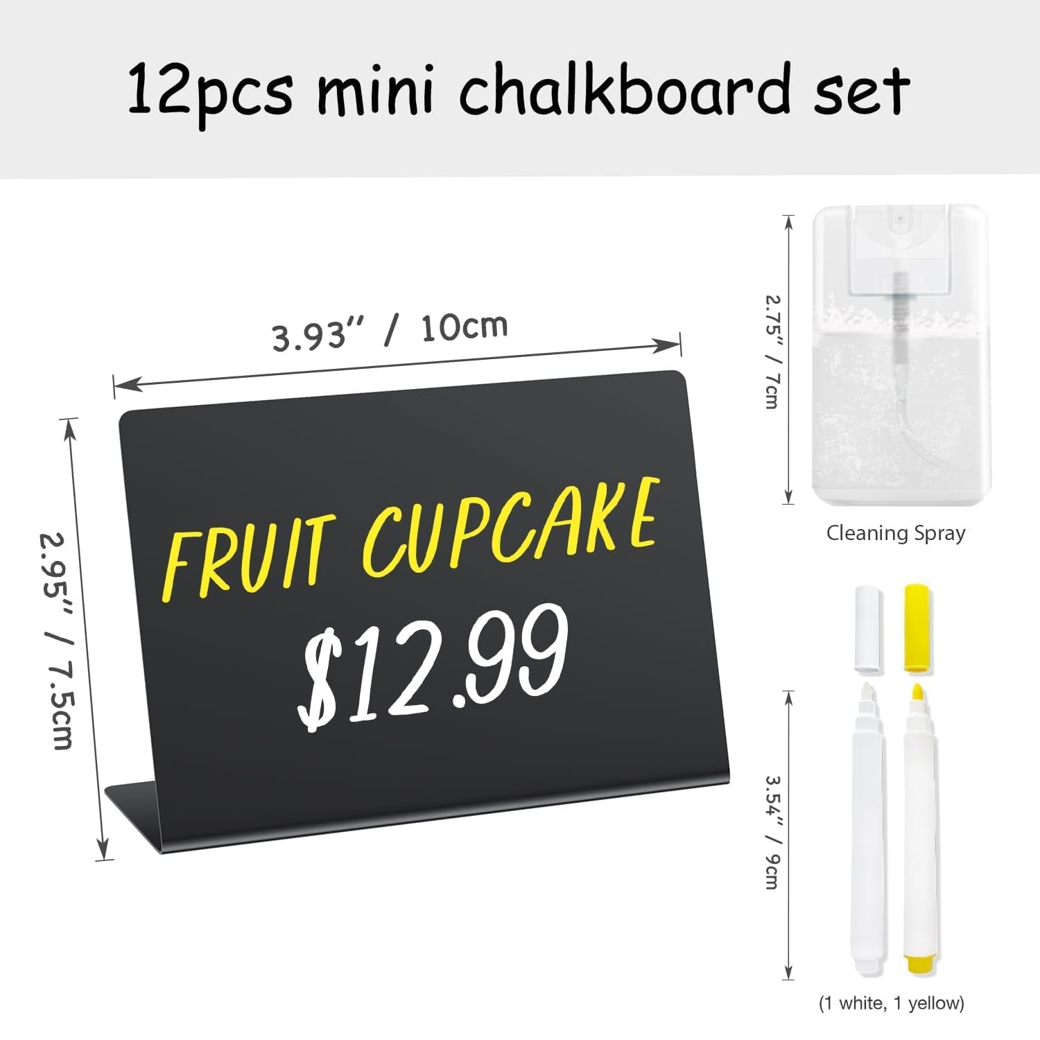 PigPotParty 12 Pcs Food Labels for Party Buffet w Cleaning Spray 4x3 Mini Chalkboard Signs for Food Display — view 3