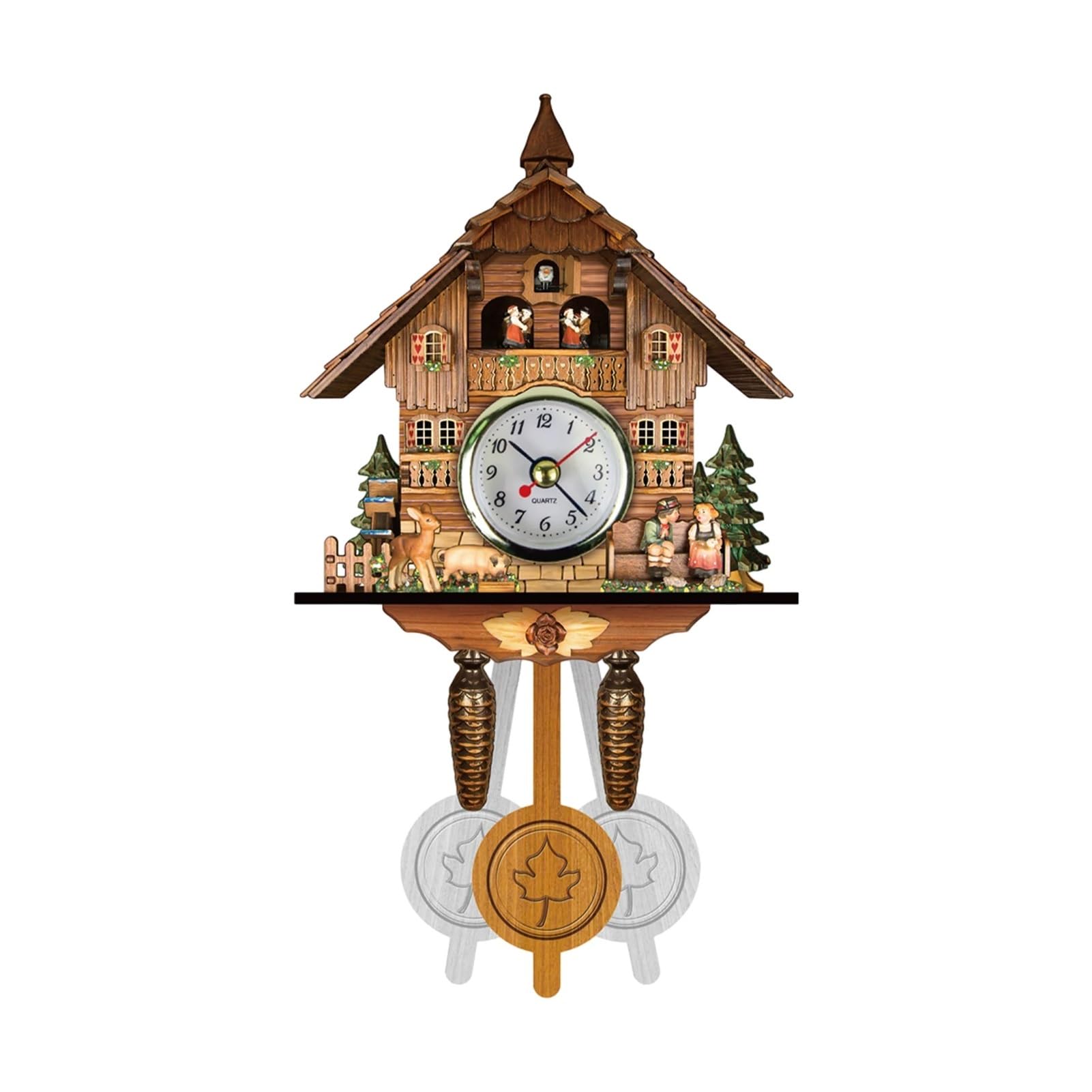 Gsclz J 14Inch Cuckoo Clock Wooden Black Forest Chalet Wall Bird Alarm Decorations For Wall Art Home Office Decoration(J)