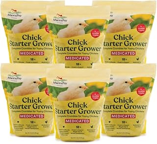 Manna Pro Medicated Chick Starter Grower - Crumbled Chick Feed - Feed for Young Chickens - 6-Pack of 5lbs
