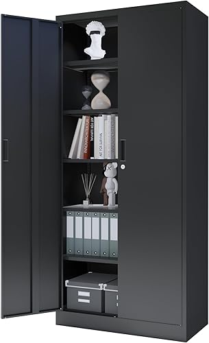 Miniatura 105 de Armario de almacenamiento de metal con puertas con cerradura y 2 estantes ajustables, gabinetes de metal de 71 pulgadas de alto, armarios de garaje,