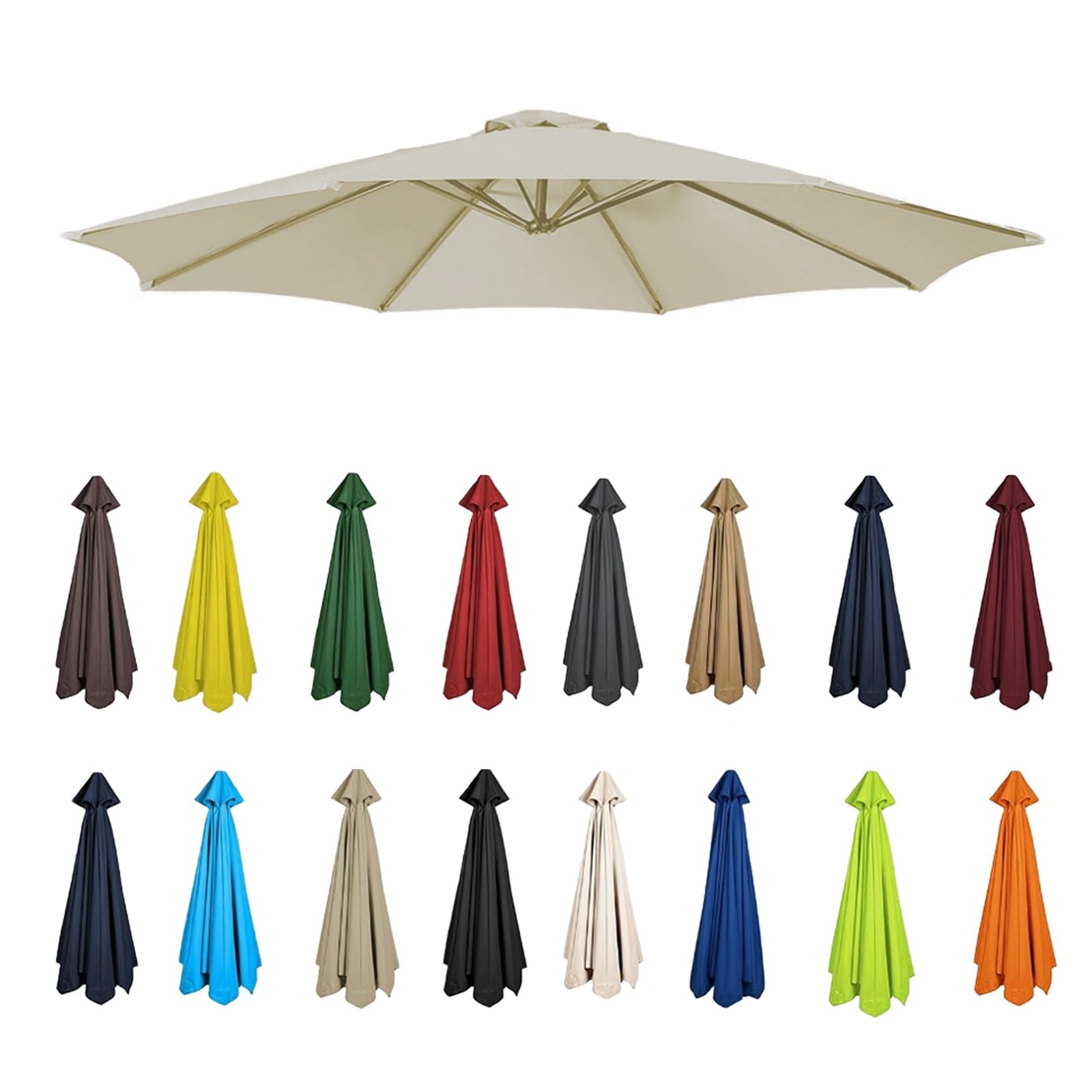 Replacement Garden Parasol Canvas, 2/2.3/2.5/2.7/3/3.50m Umbrella Replacement Canopy, Replacement Canopy Top For 6/8 Ribs(Beige,8 RIBS-300CM)