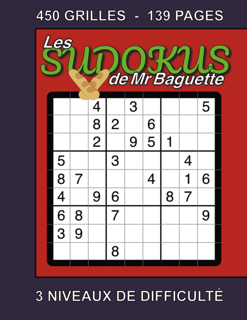Cahier de 450 grilles de Sudoku: 3 niveaux de difficulté et solutions Complètes. ( Jeu de logique et de mémoire pour tous les âges). Présentation aérée.