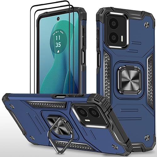 Miniatura 29 de Funda para Moto G Power 5G 2024 con 2 protectores de pantalla de vidrio templado, grado militar, doble a prueba de golpes, con funda de soporte,