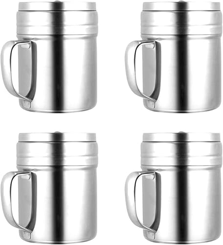 Luxshiny Contenedor de harina, 4 unidades de salero y pimienta, de acero inoxidable, recipiente para condimentos, frascos, frascos, dispensadores