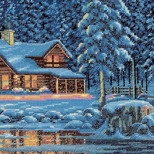 Image of Dimensions Gold Collection Counted Cross Stitch Kit, Aurora Cabin, 16 Count Dove Grey Aida, 16'' x 12''