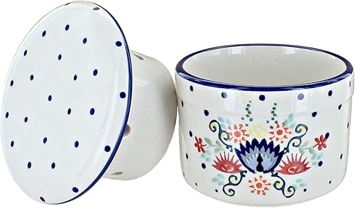 Miniatura 10 de Plato de mantequilla francesa Elizabeth de cerámica polaca Blue Rose