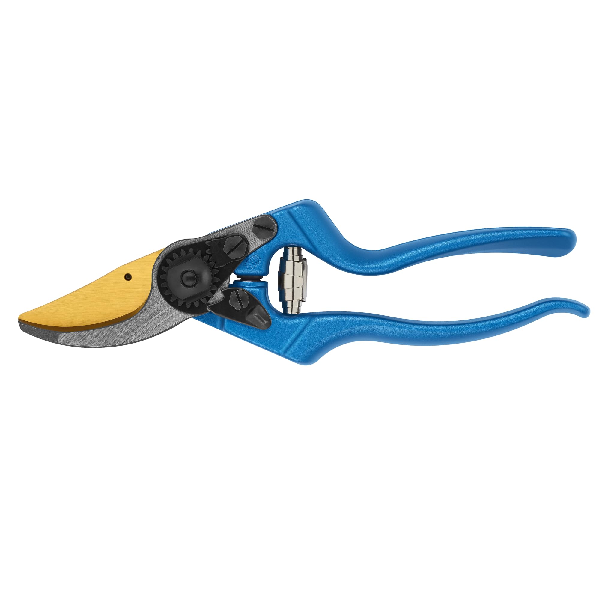 FELCO 8 Gartenschere Klinge F-Gold/Blaue Griffe – Rechtshänder, kompakt und langlebig, AuCo-Klinge korrosionsbeständig, 25 mm Schnitt, geschmiedete Griffe, Swiss Made