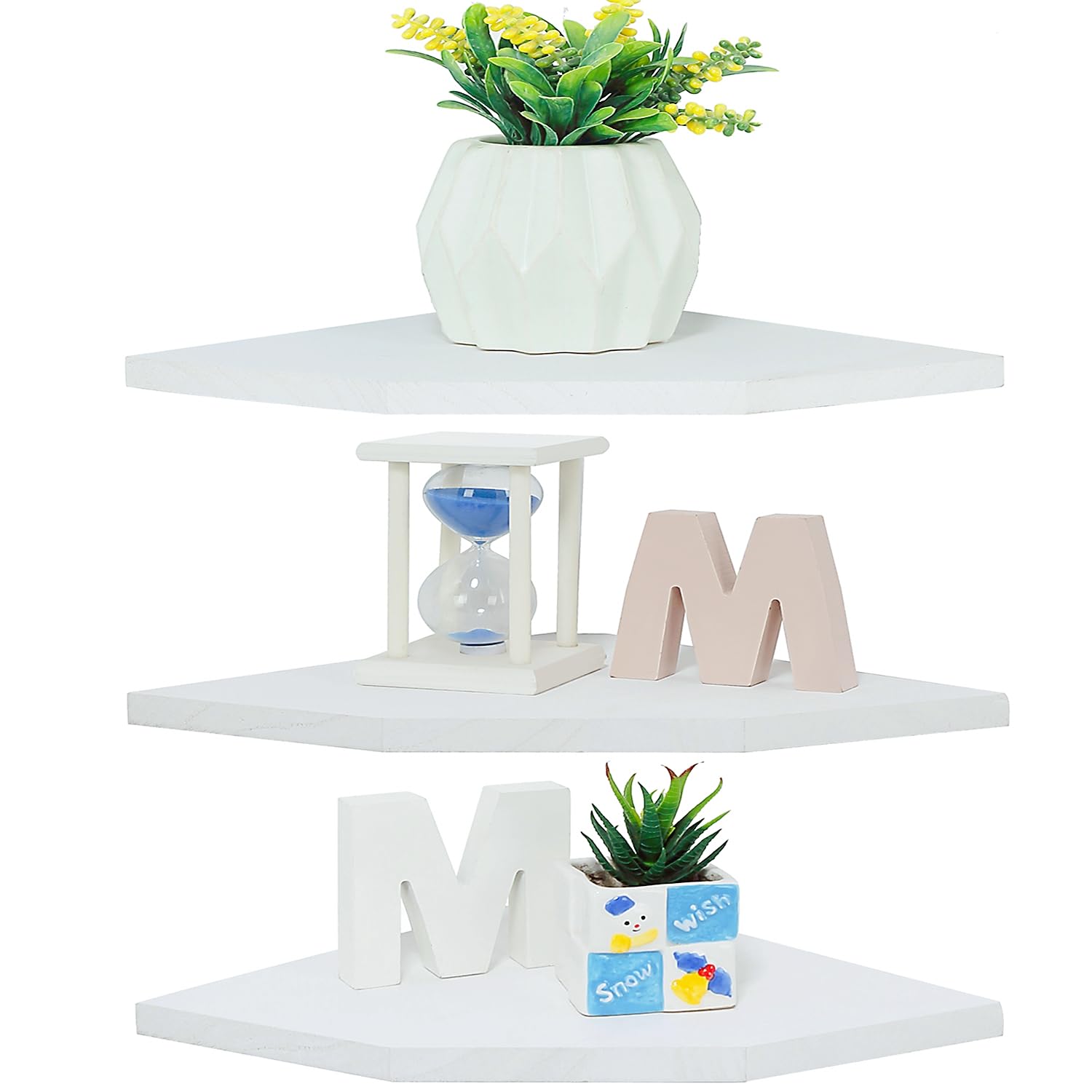 DUICIRX Corner Wall Shelves, Wood Corner Floating Shelves with Cable Raceway, Wall Mount Storage Display for TV Accessories, Monitor, Speaker, Cable