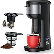 Single Serve Coffee Maker for K Cup and Ground Coffee, 6 to 14 Oz Brew Sizes, Fits Travel Mug, Mini One Cup Coffee Maker with Self-cleaning Function (Black)