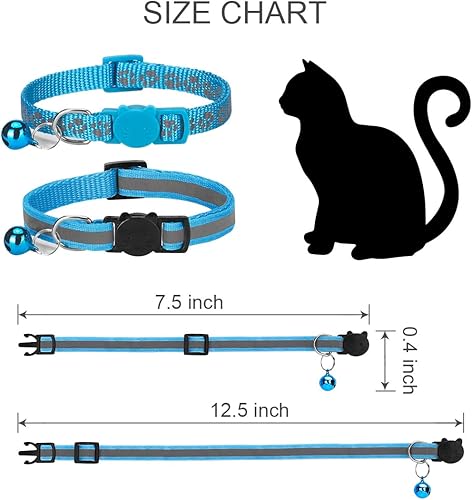 Miniatura 6 de 2 Pack Cat Collar with Bells, Reflective Collars for Cats with Breakaway Safety Buckle, Nylon, 7-12 Inch Adjustable, Blue