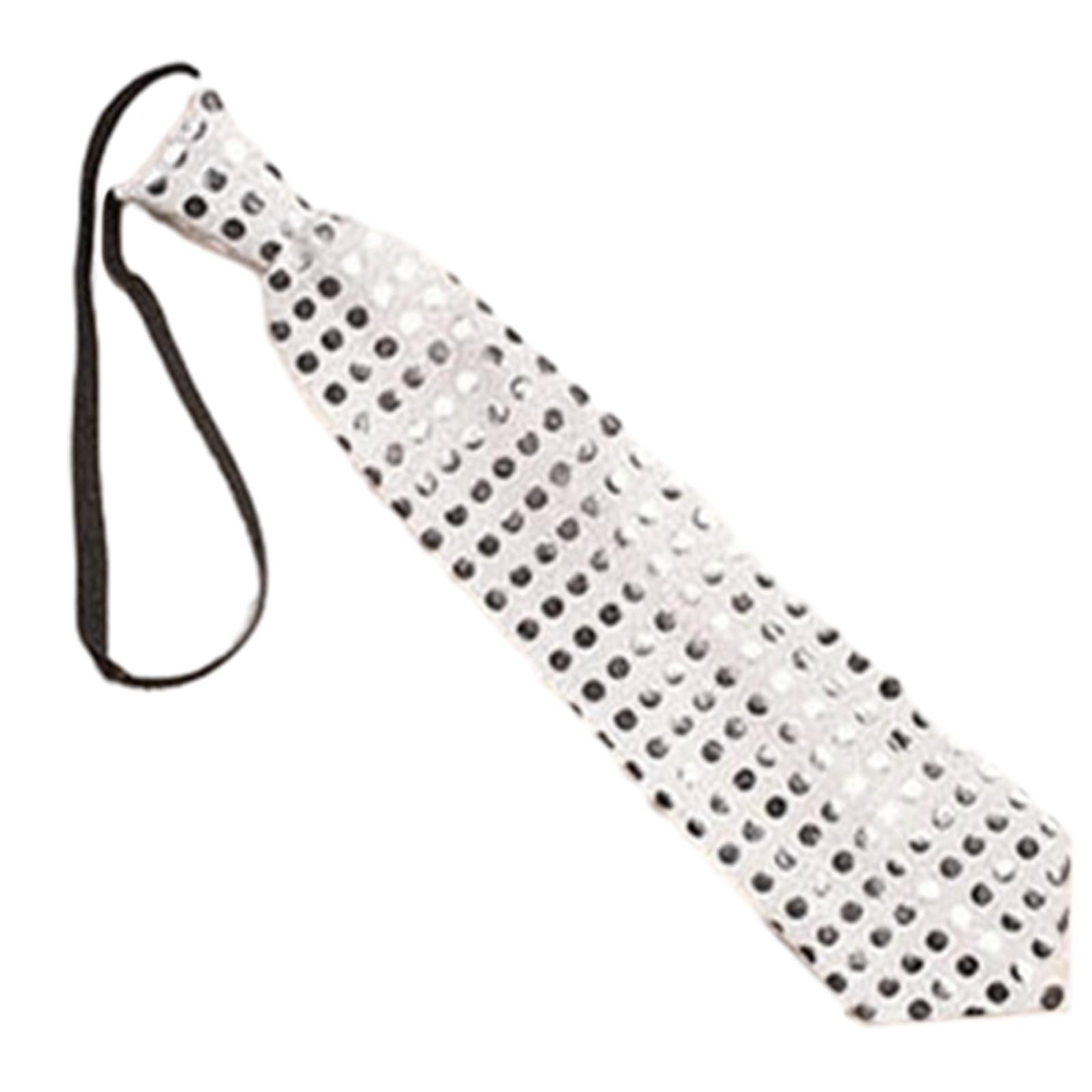 XFUYI Electric LED Light Up Shinning Sequins Tie Glitter Paillette Necktie Pre-Tied Neck Wear Party Club Neckwear