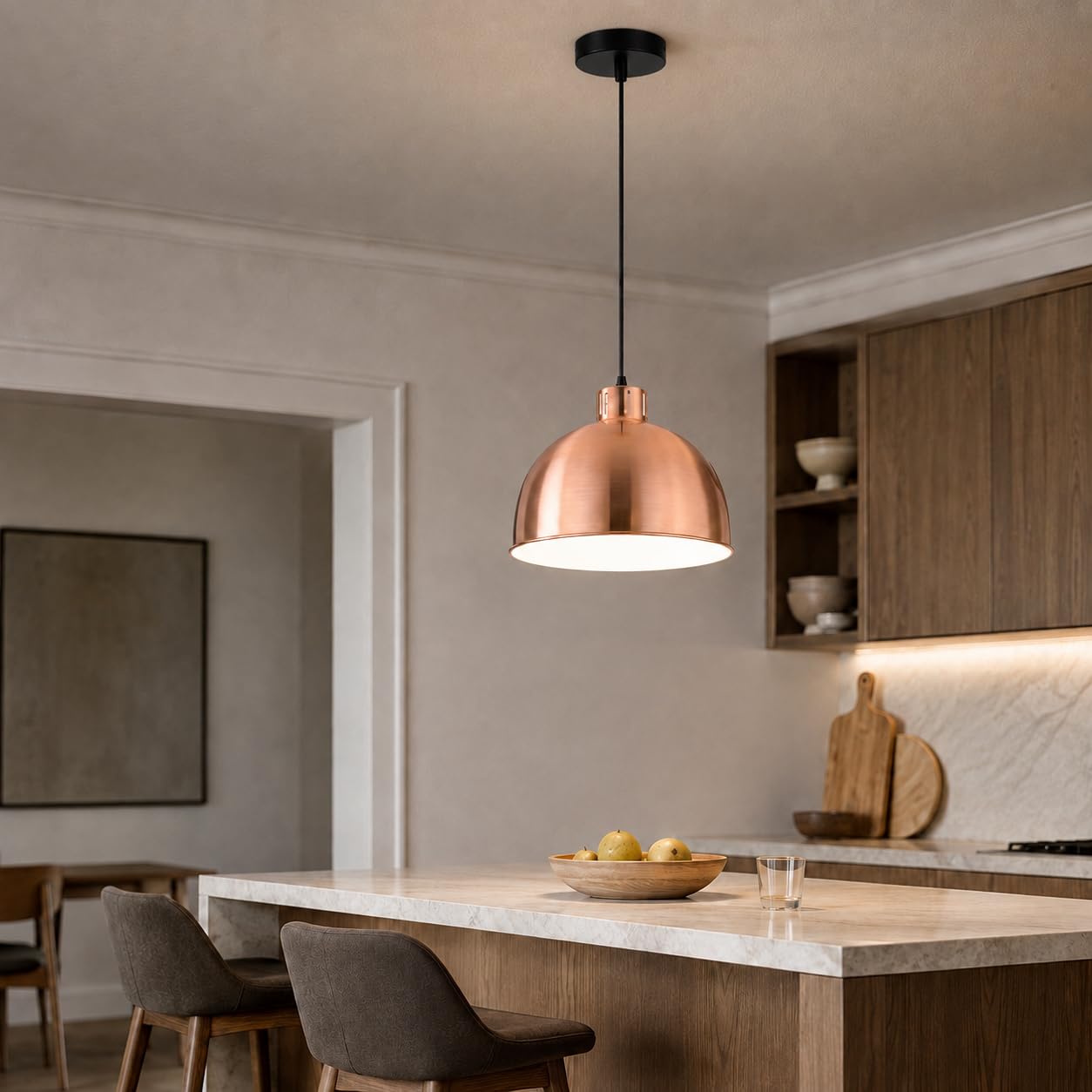Lampadario in rame, paralume in metallo | Lampada a sospensione moderna in ottone, adatta a isole cucina e sale da pranzo.
