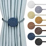 Hangtty Magnetic Curtain Tie Backs 2 Pack Rope Curtain Tiebacks Decorative Curtain Holders for Drapes Window Treatment Holdbacks Home Outdoor Curtain Tiebacks, Blue