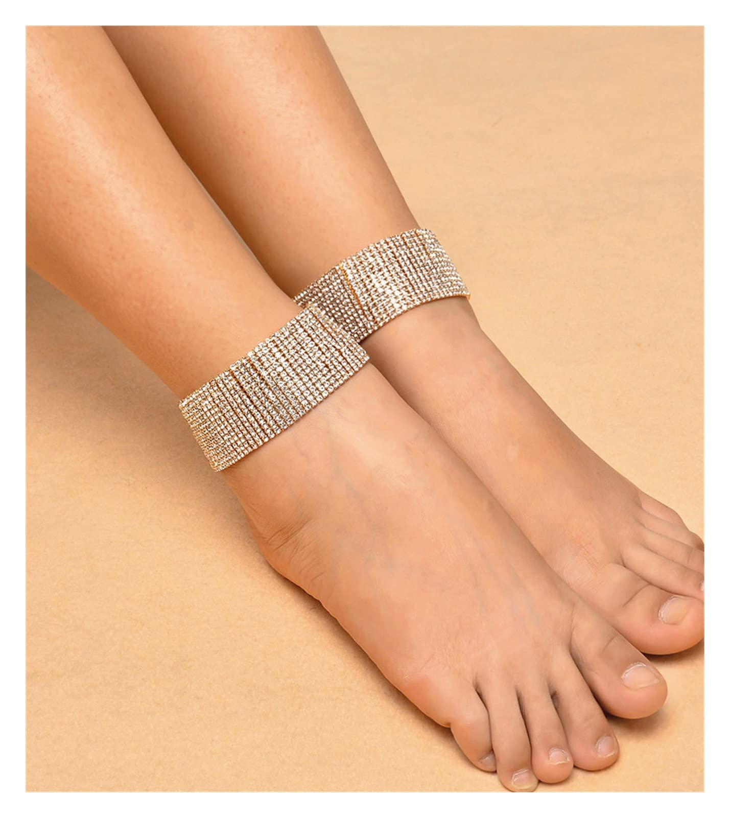 Tobilleras/Tobilleras Fiesta exagerada Moda para Mujer Juego de Adornos para pies Finos con Diamantes Pie de múltiples Capas Cadena Desnuda Chica Tobilleras Pulseras de Tobillo (Color : Gold)