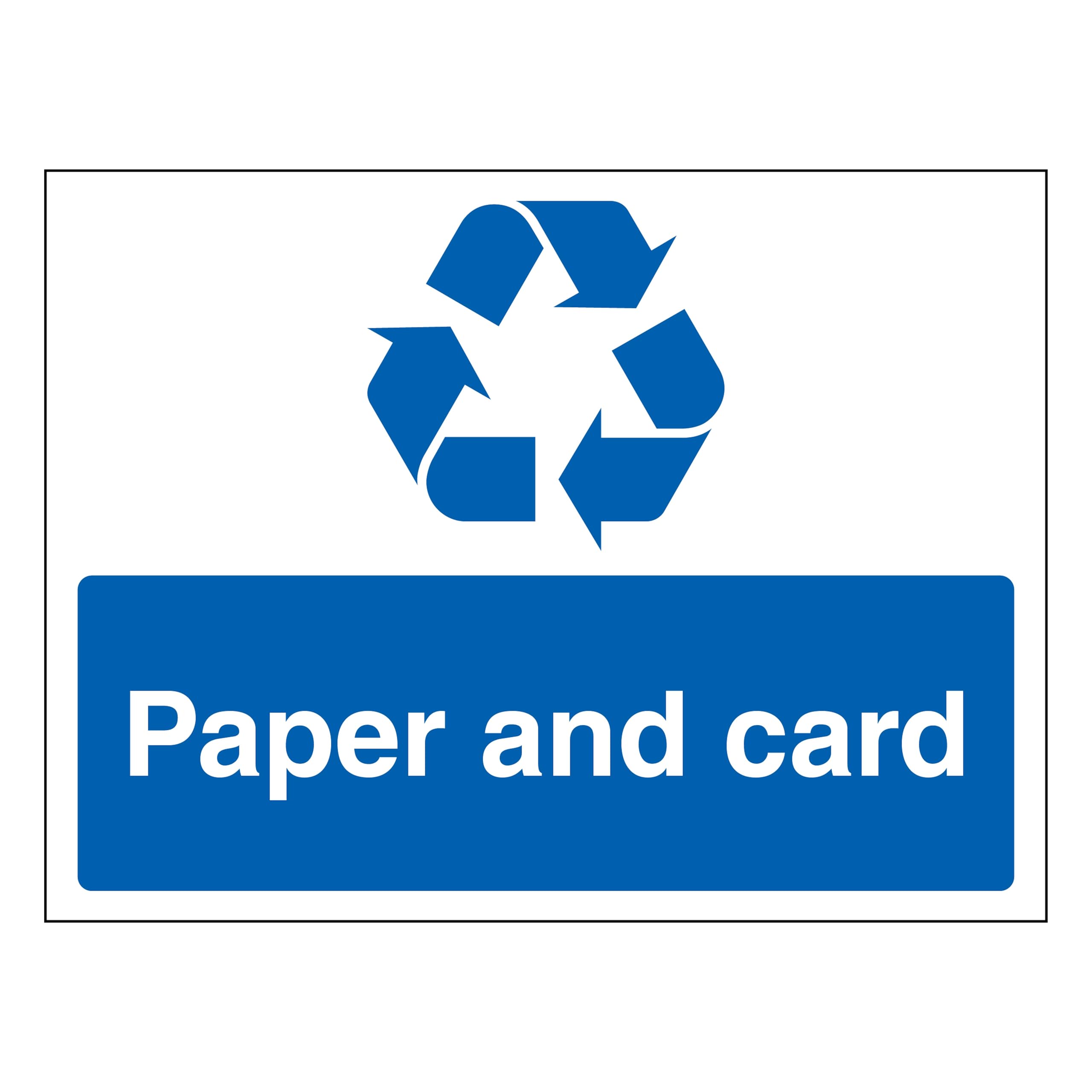 Paper and Card - Recycling Symbol - Landscape 200 x 150 mm - Glow In The Dark 1mm Rigid Plastic