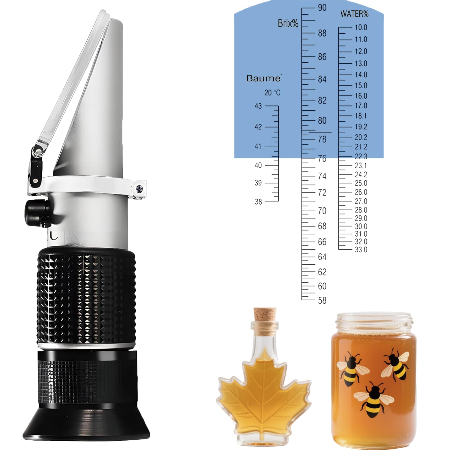 apicoltore rifrattometro miele con ATC ，Enologo rifrattometro， 58-90% Brix 10-33 Moisture Meter per il miele condensato oli vegetali latte apicoltore, marmellata di frutta