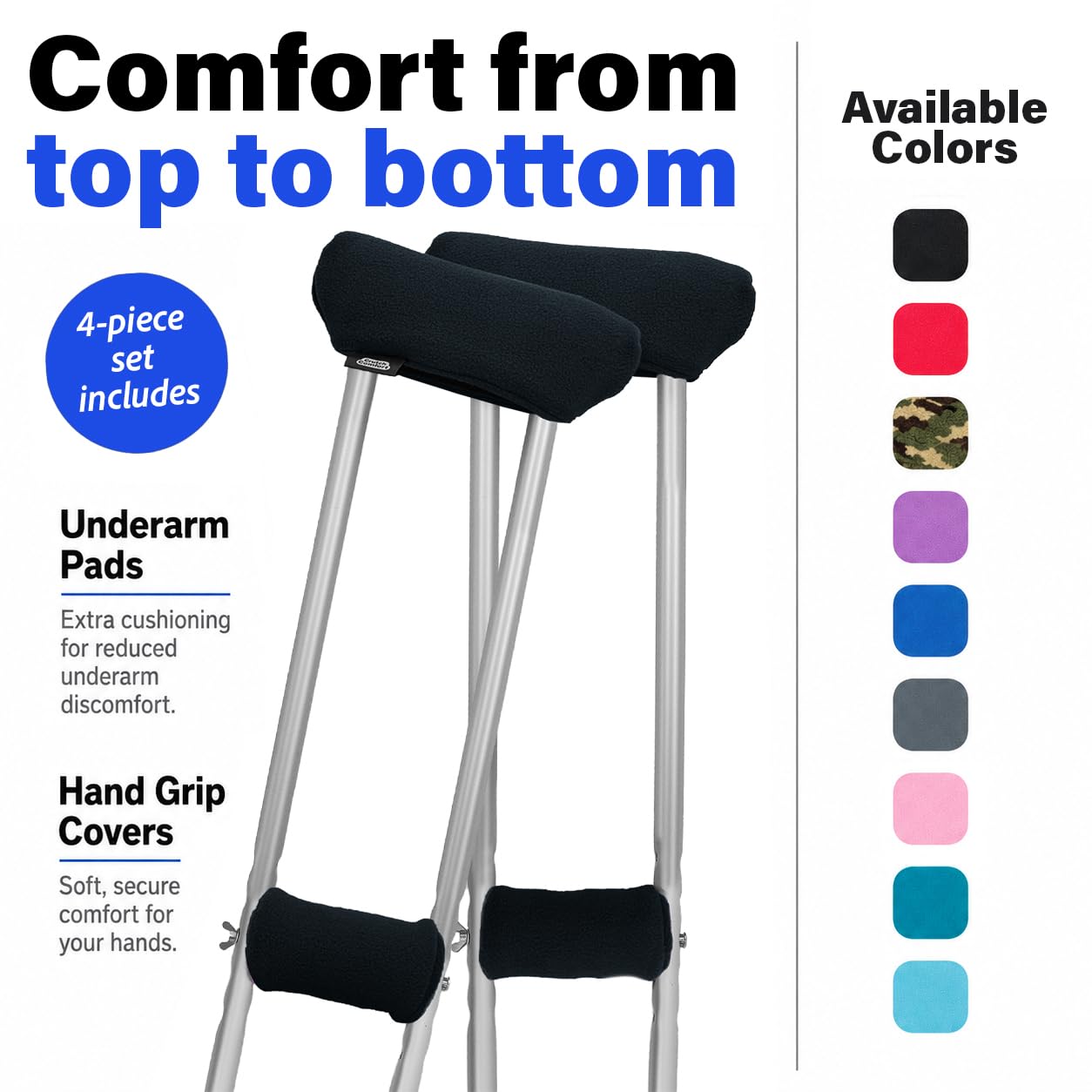 Crutch Comfort Ensemble d'accessoires de béquille en polaire douce et mousse (noir classique)