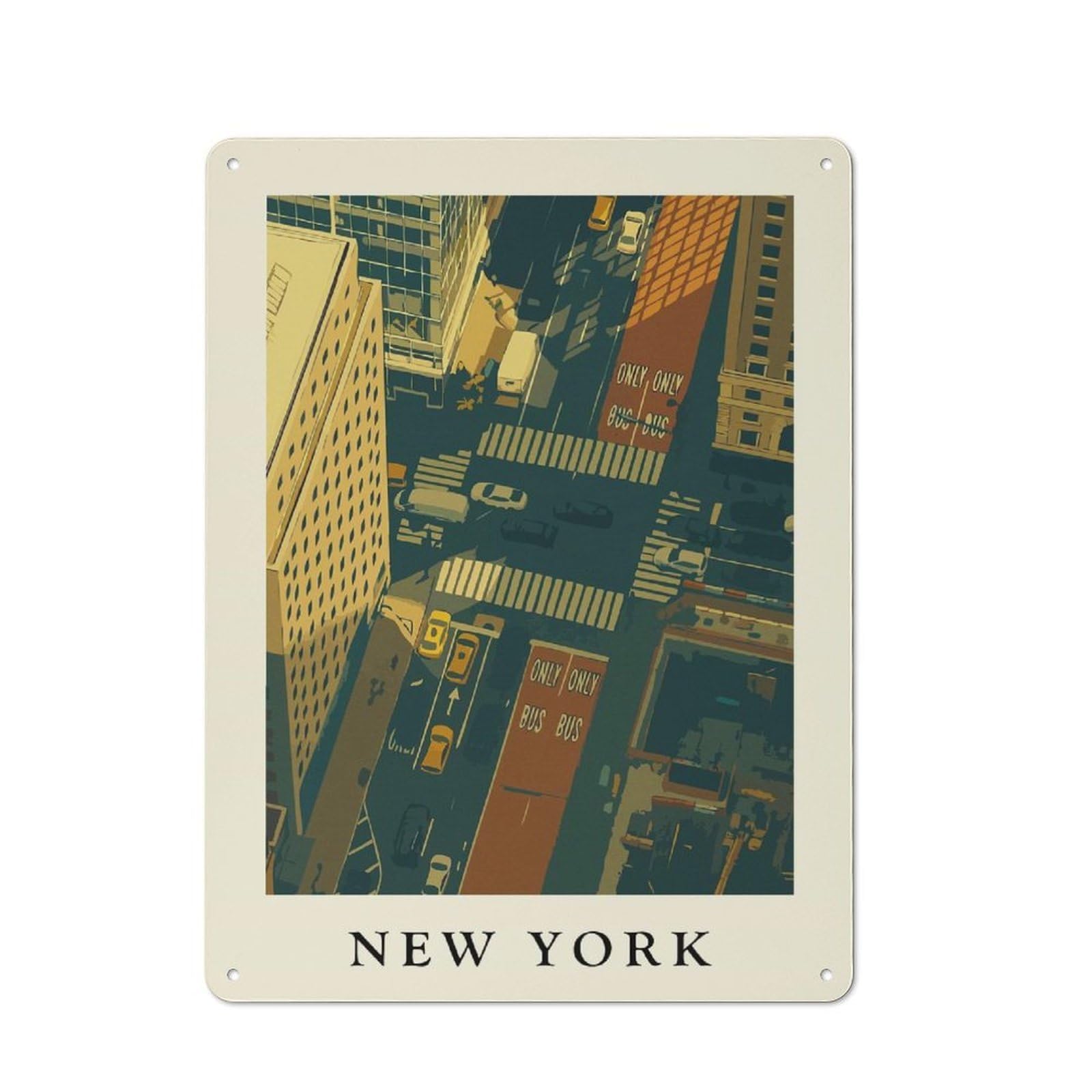 New York Cityscape Aerial View Tin Sign 40x30cm, Creative Studio Wall Plaque for Hobby Room, Office, Lounge Or Living Room