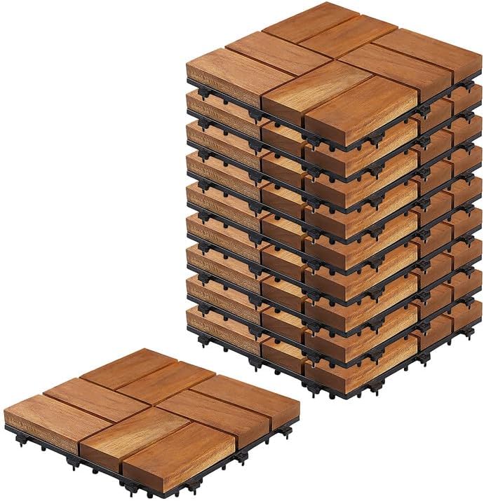 Sharpex Deck Tiles with Interlocking | 10 Piece Teck Wood Floor Decking Water Resistant Tile for Balcony, Terrace, Garden | Quick Flooring Solution for Indoor/Outdoor (Brown, 10 Piece)