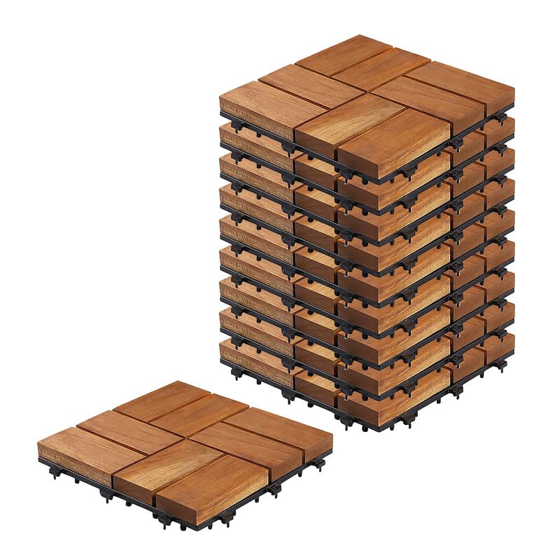 Sharpex Deck Tiles with Interlocking | 10 Piece Teck Wood Floor Decking Water Resistant Tile for Balcony, Terrace, Garden | Quick Flooring Solution for Indoor/Outdoor (Brown, 10 Piece)