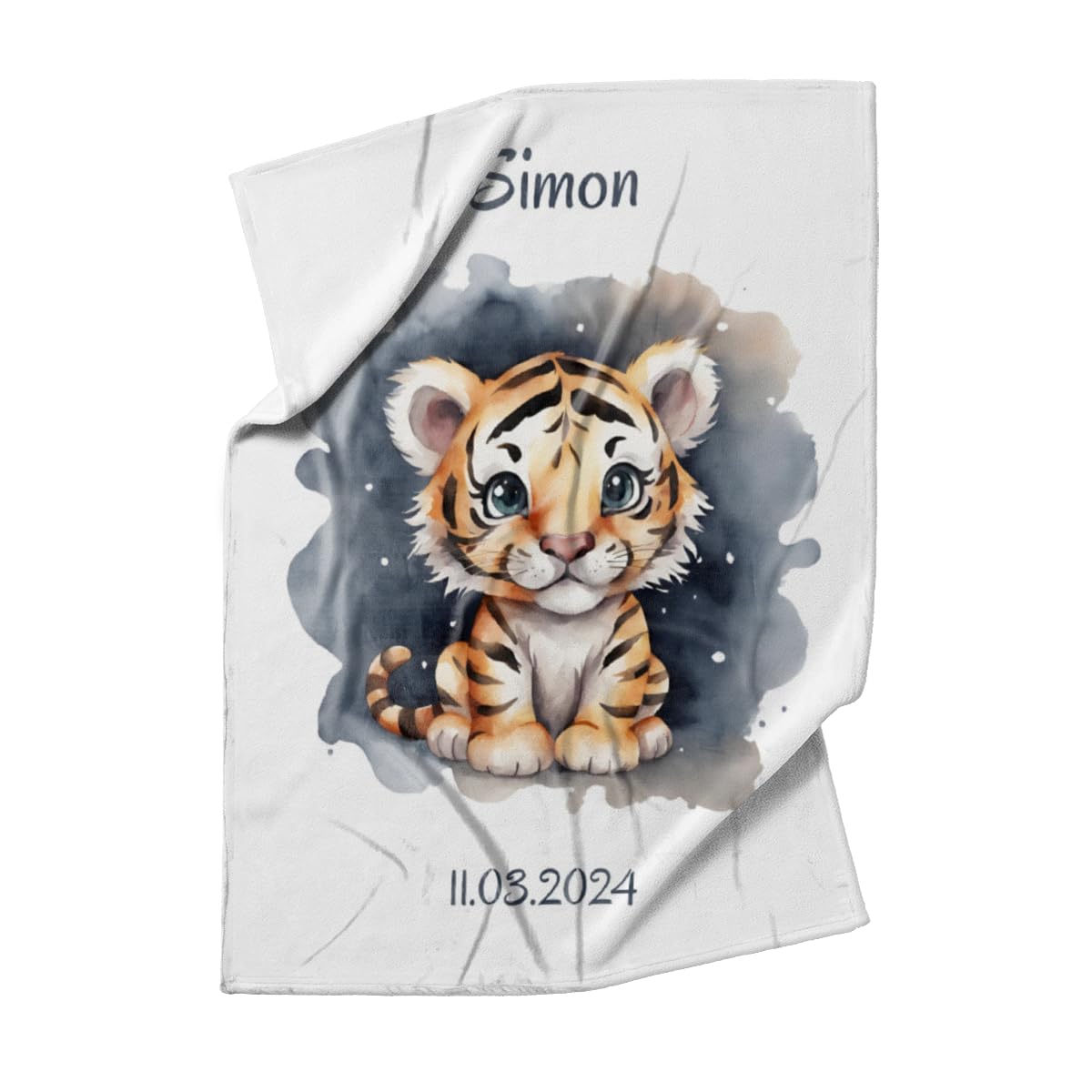 fotobar Babydecke Kleiner Tiger personalisierbar mit Namen und Text Multi 75 x 100 cm