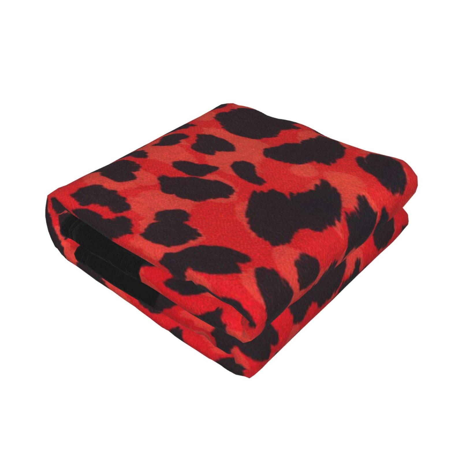 EZDLOWVBA Red Leopard Pattern Print Fleece Throw Blanket For Couch Sofa Bed, Cozy Fuzzy Soft Lightweight Warm Blankets For All Seasons