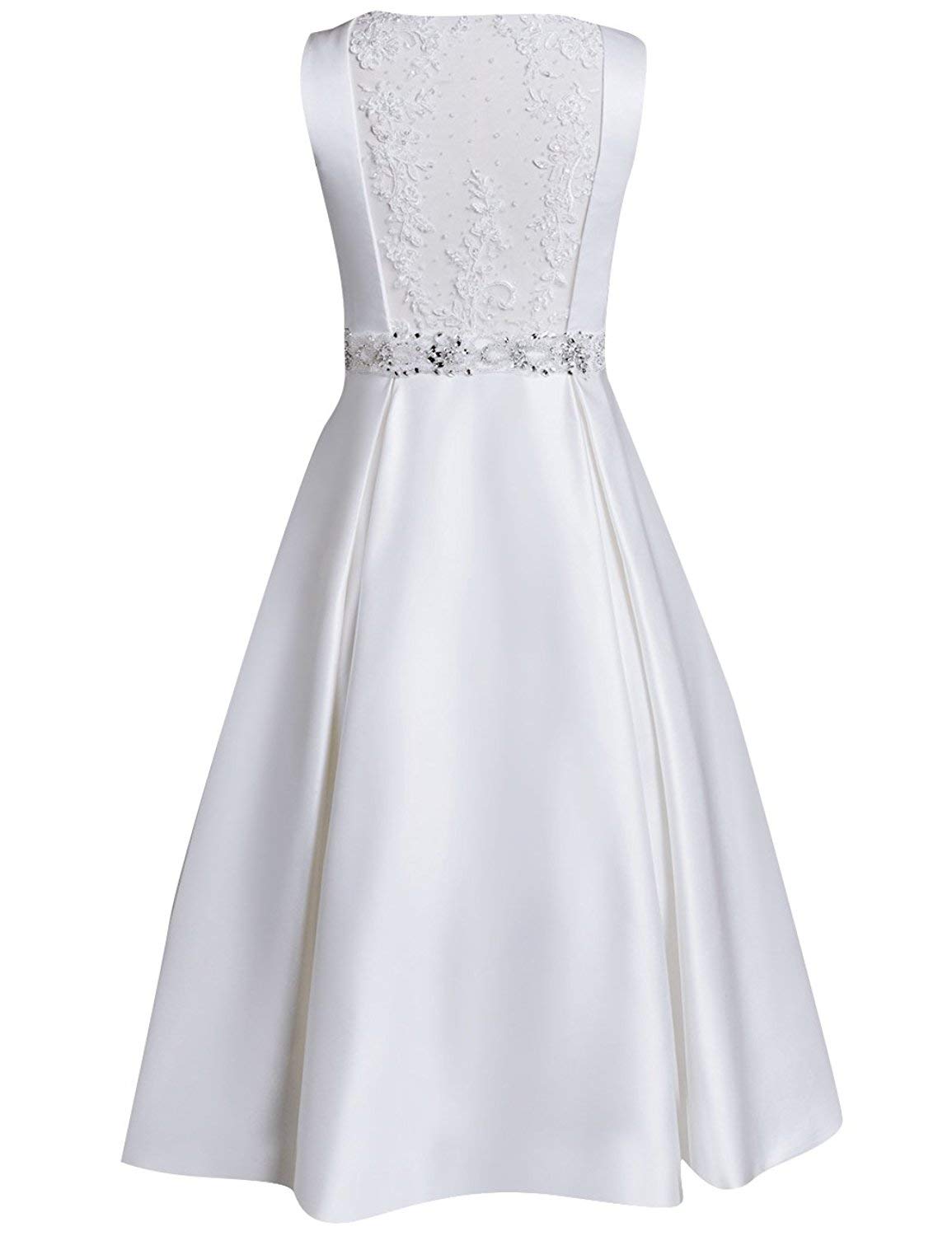 Vestido de Novia de Satén de Letra a Vestido de Novia Simple sin Mangas, WZEFEIO, Blanco, 56