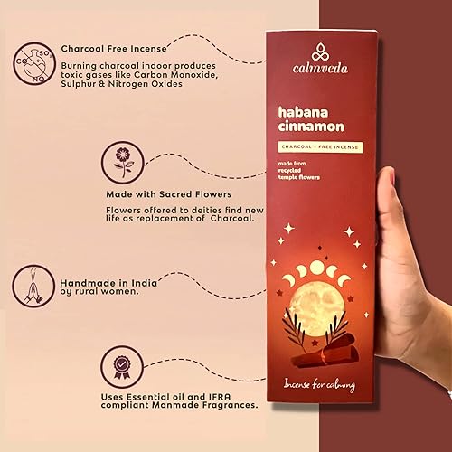 Miniatura 2 de Havana - Incienso de canela exótico – Incienso calmante de meditación (80 varillas) sin carbón, hecho de flores recicladas | Regala incienso de