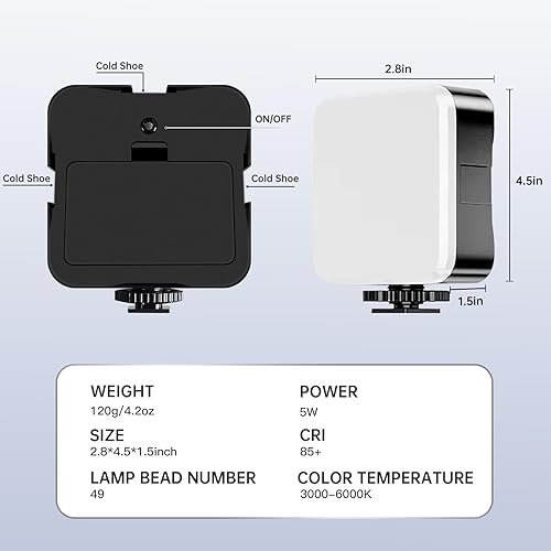 Miniatura 4 de BEIYANG Luz de video LED para fotografía, luz de video en cámara, luces LED de cámara de 1800 mAh, clip portátil para teléfono, computadora