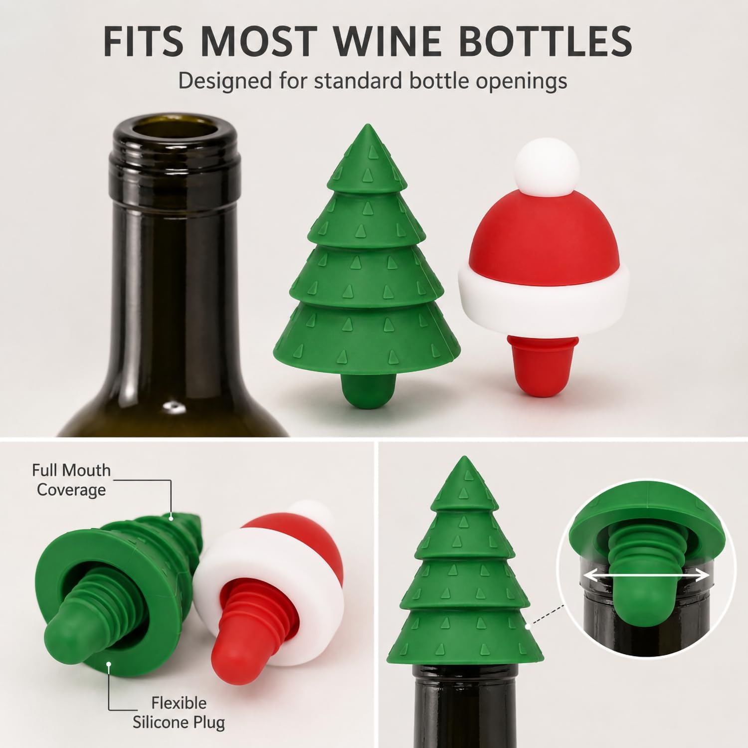 Funny Silicone Wine Stopper for Wine Bottles | Leakproof Reusable Bottle Sealer for Wine, Champagne & Liquor | Cute Novelty Bar Accessory Gift for Christmas Halloween Parties image 5