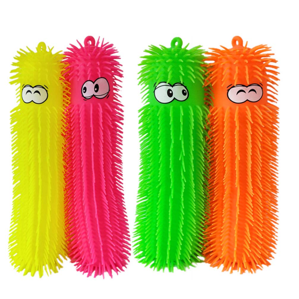 Luminous Stretchy Caterpillar Puffer Worms Fidget Toys for Kids Realistic Light Up Caterpillar Toys Stretchy String Sensory Toys Squeezable Ball for Home School Birthday Party Random Color