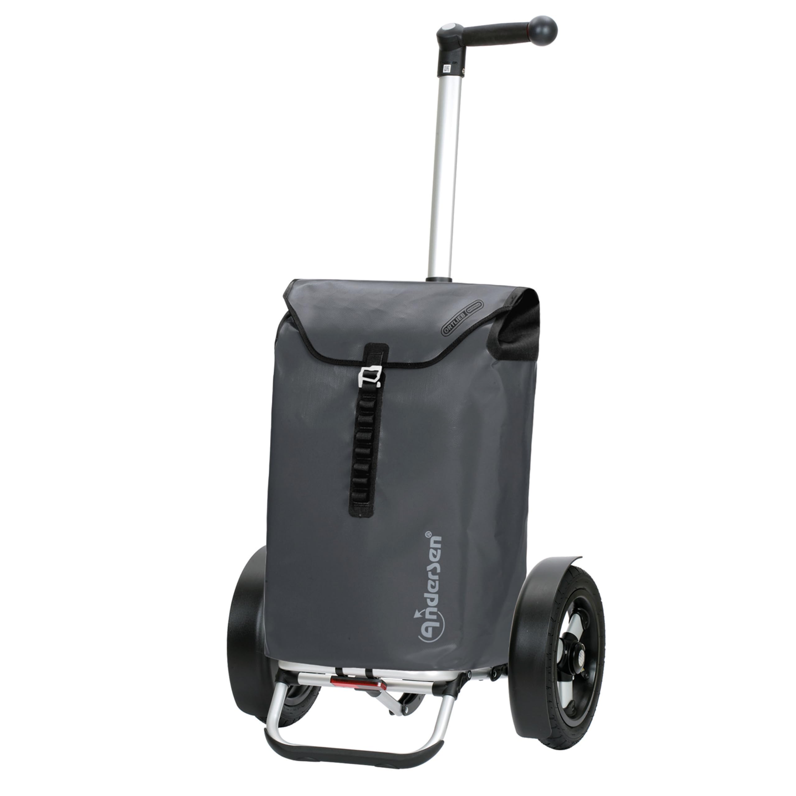 ANDERSEN Einkaufstrolley - Tura Shopper Ortlieb anthrazit | Fahrradanhänger, Luftbereifung, ergonomischer Griff, bis 50 kg - Tasche verschweißt, wasserdicht, Innenfach, 49 L