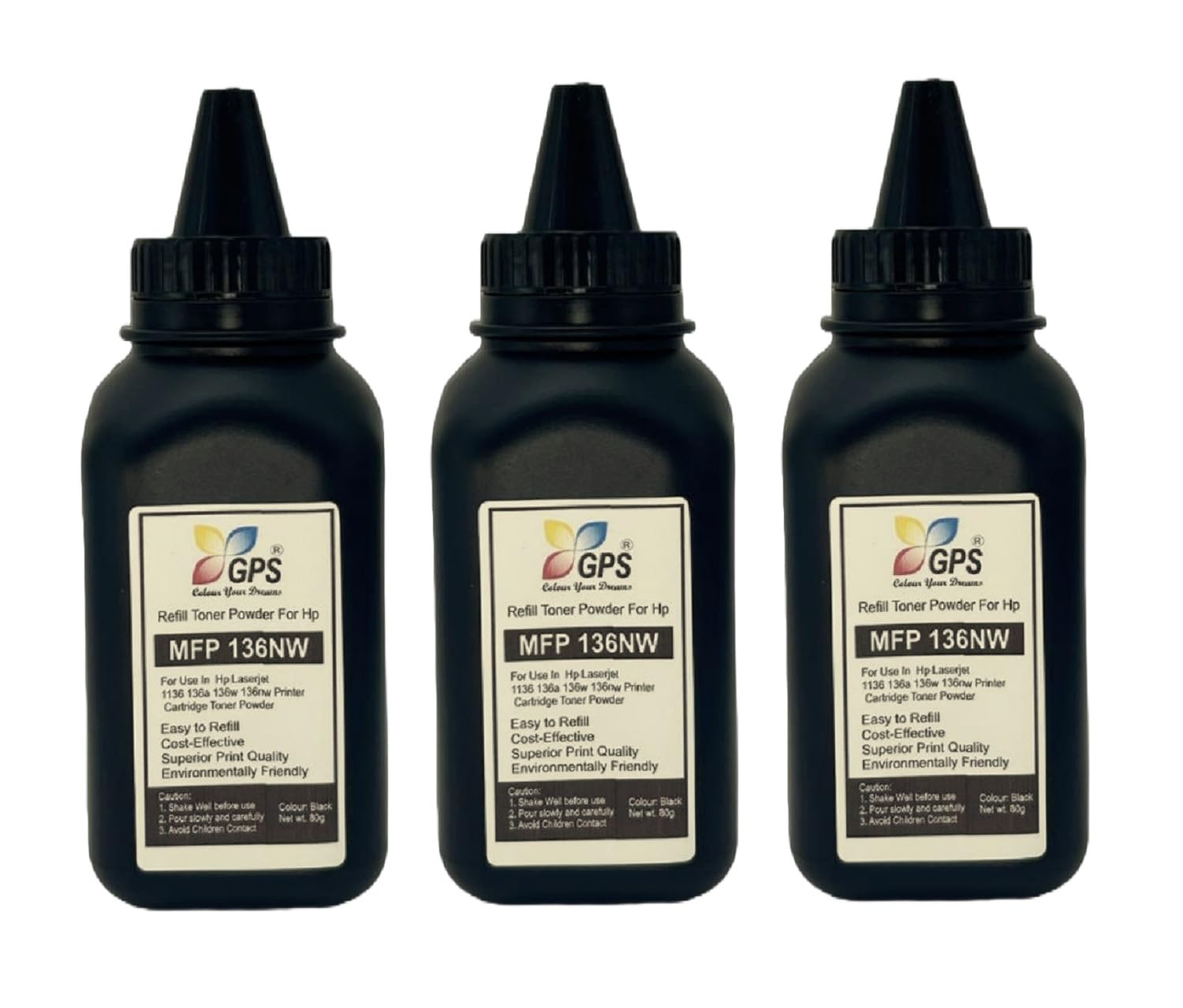 GPS Colour Your Dreams Toner Powder for Laser Printer - Pack of 3 Refill Bottles, 80gms Each, Compatible with 138 138pnw MFP 138fnw Cartridges (B0CDQG9LMN) Amazon Price History, Amazon Price Tracker