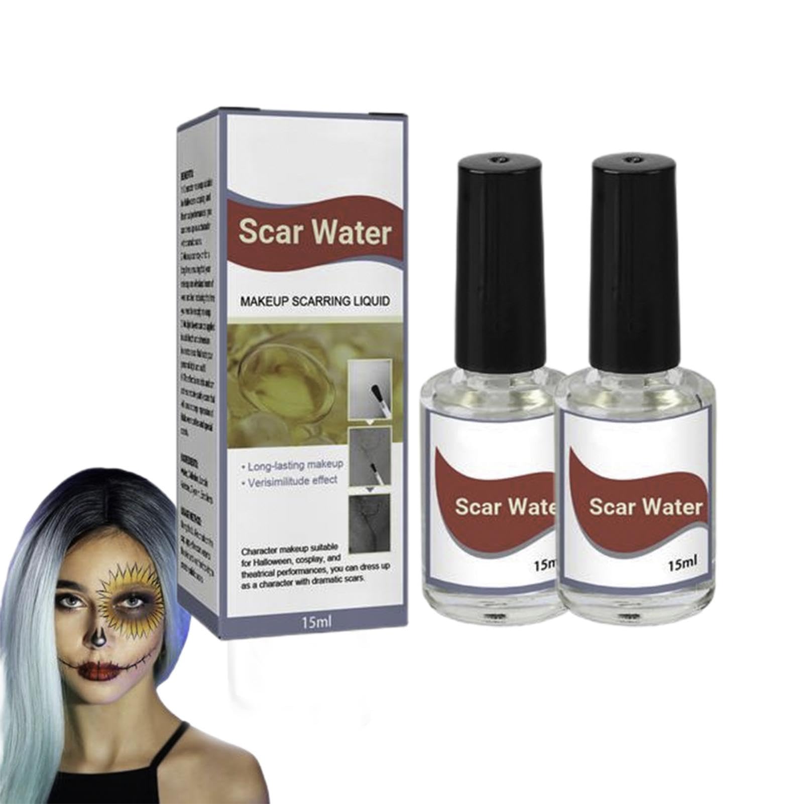Rigid Collodion Scarring Liquid, 15ml Makeup Rigid Collodion With Brush, Cosmetic Specials Effects Liquid Makeup For Halloween Costume(2pieces)